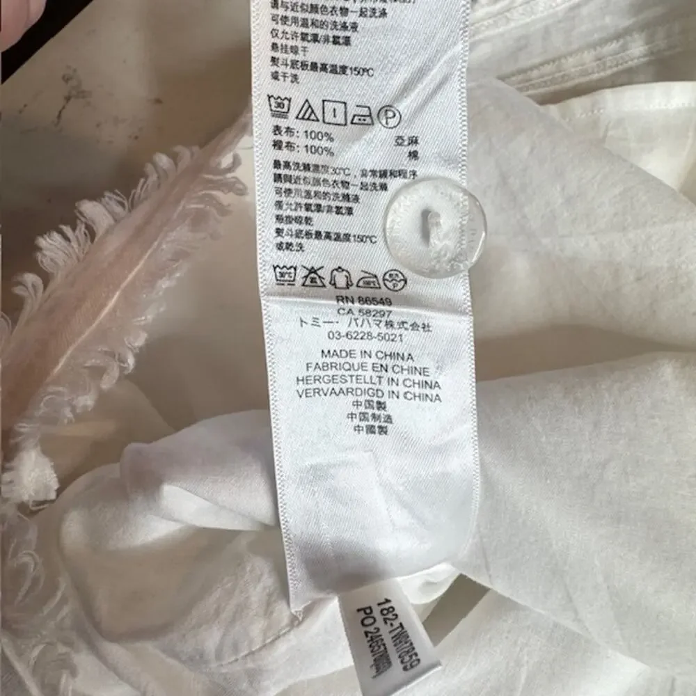 Tommy Bahama White Linen Fringe Hem Skirt Womens Size 12 Lined Knee Length